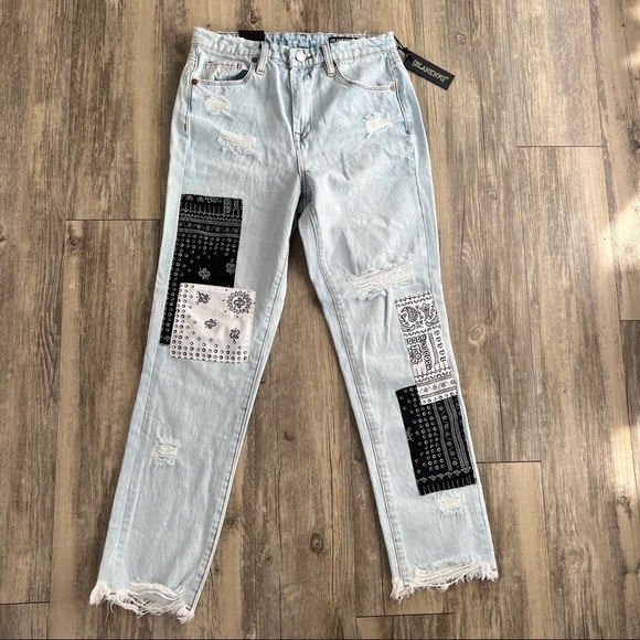 Blanknyc High Rise Patchwork Straight Leg Jeans in Late Night - Picture 4 of 5